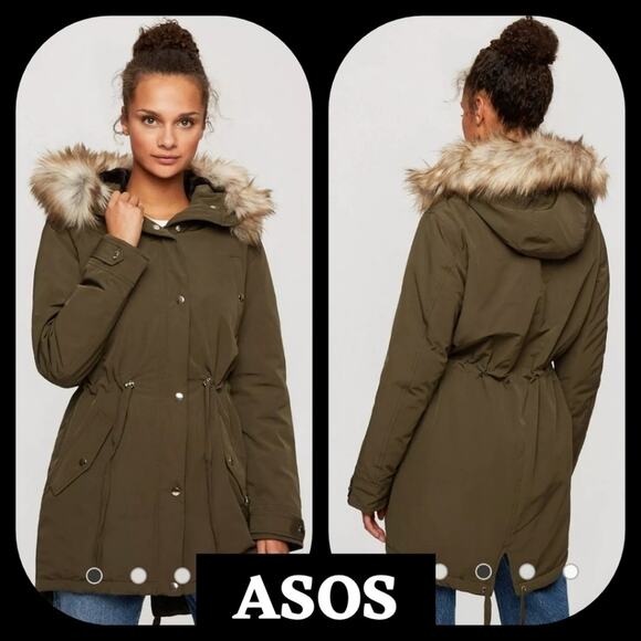 Miss Selfridge LUXE Parka with Faux Fur Hood Trim, size 2 - Picture 9 of 9